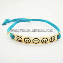 Blue leather cord with gold plated alloy bracelet